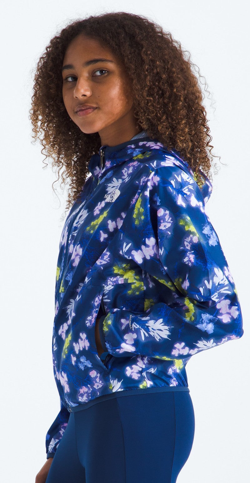 TNF Cyclone Wind Jacket - Girls - estate blue florescent floral print 1