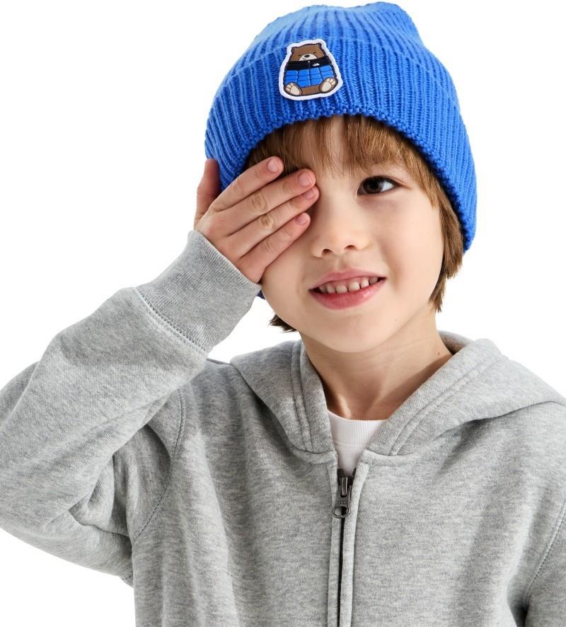 TNF Logo Box Cuffed Beanie - Kids - active blue / nuptse bear patch 1