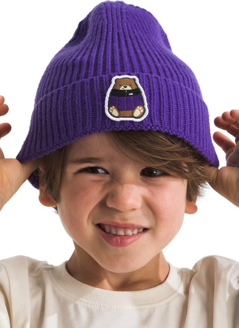 TNF Logo Box Cuffed Beanie - Kids - peak purple / nuptse bear patch 1