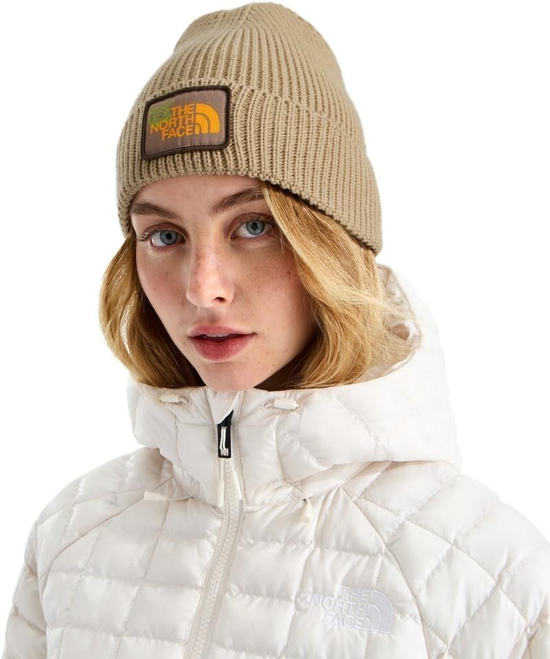 TNF Logo Box Cuffed Beanie - khaki stone / hike patch 1