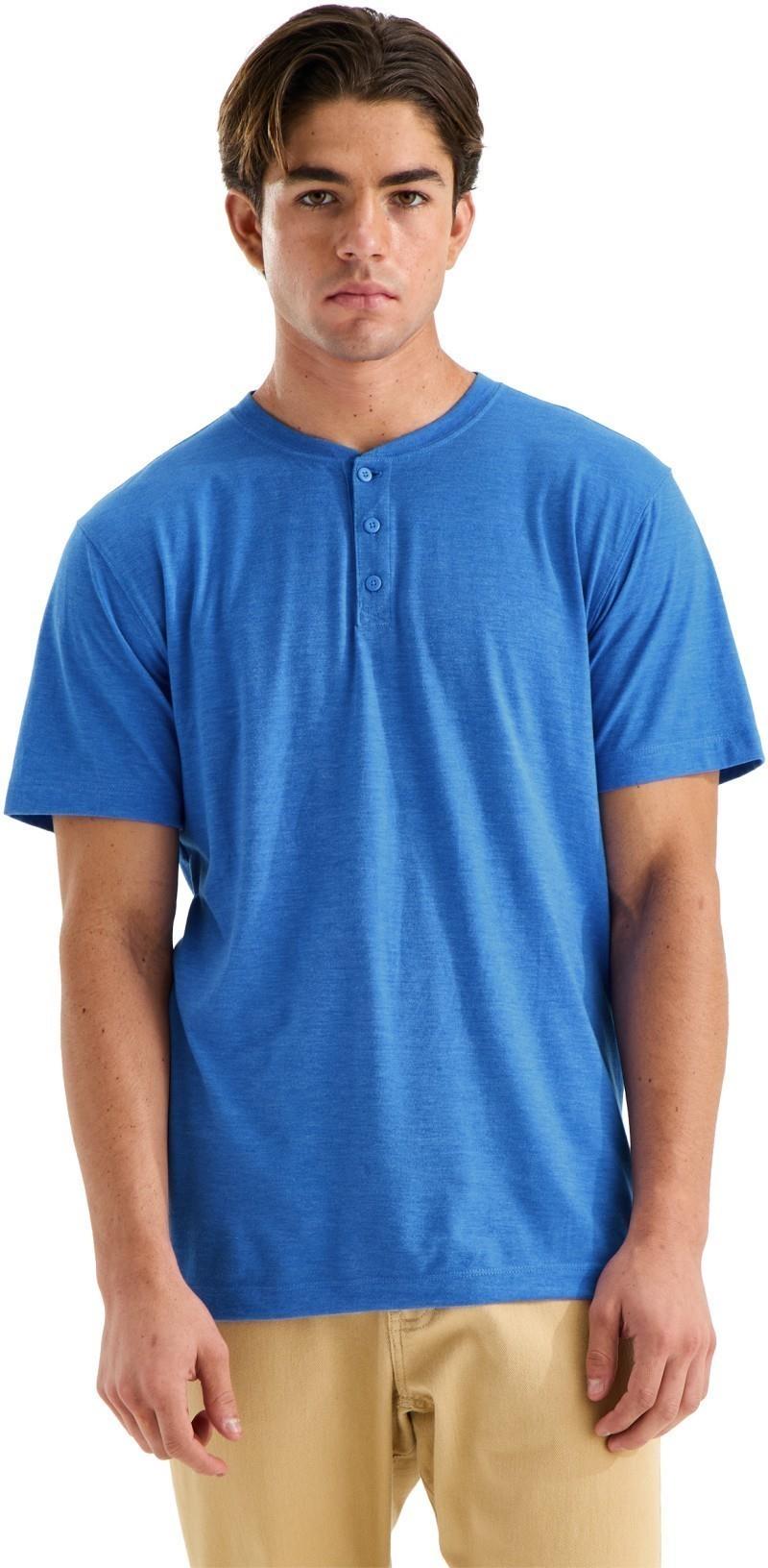 Tri-Blend SS Henley - Mens - active blue white heather 1