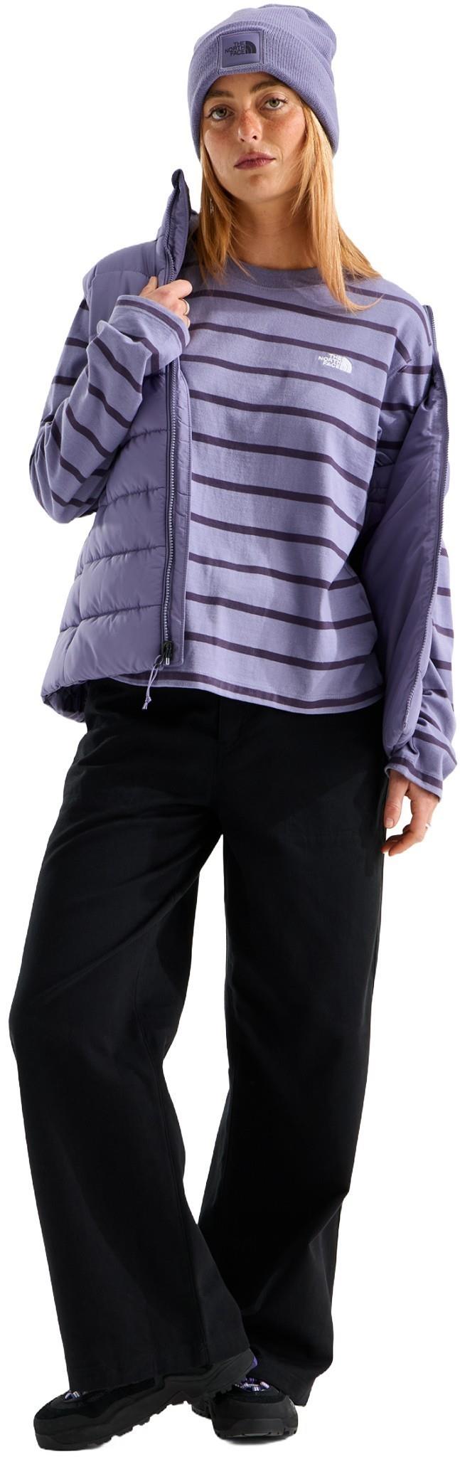 Vista Stripe LS Tee - Womens - grounded plum tnf open stripe 1