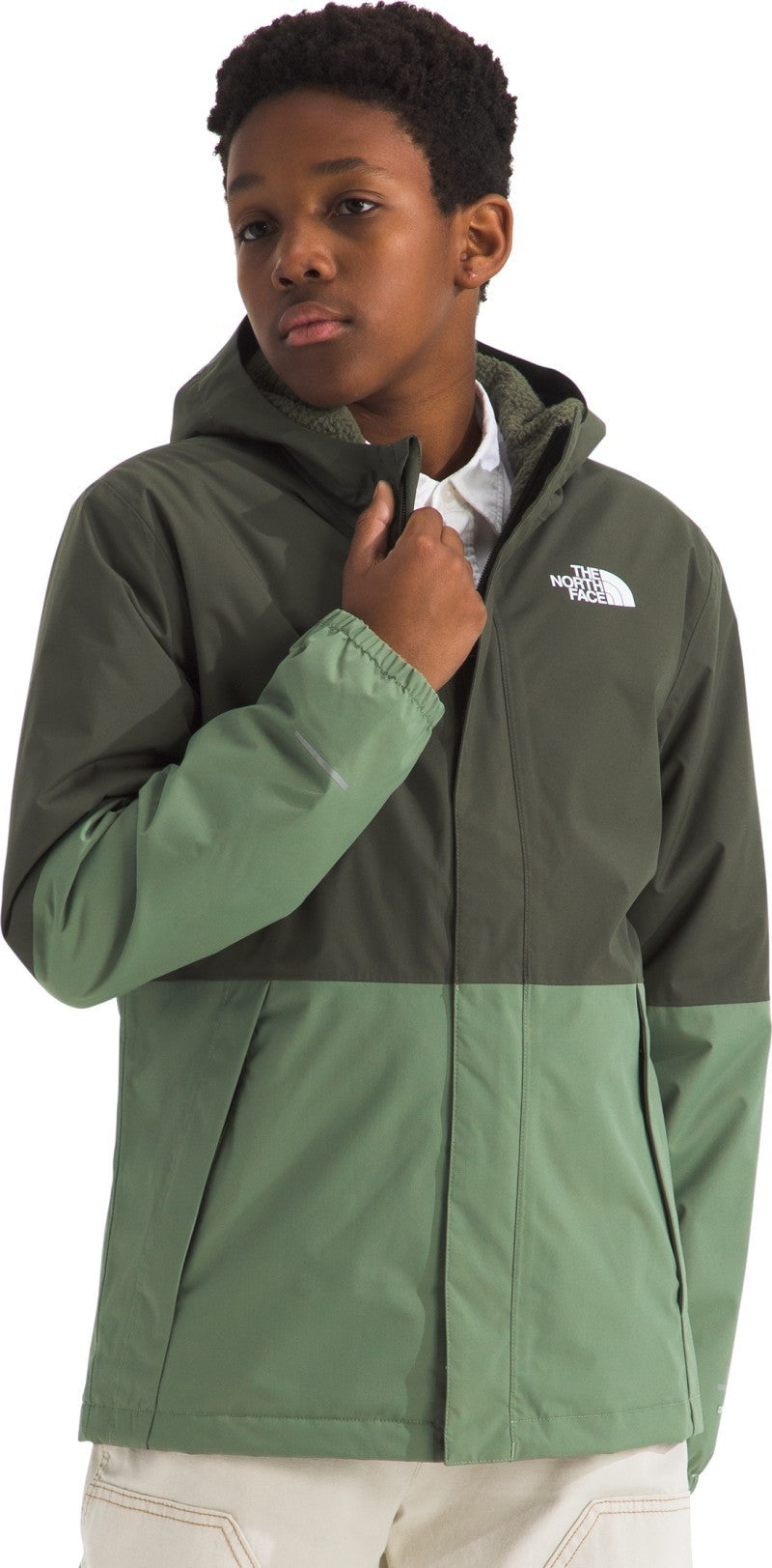 Warm Antora Rain Jacket - Boys - new taupe green / bark mist 1