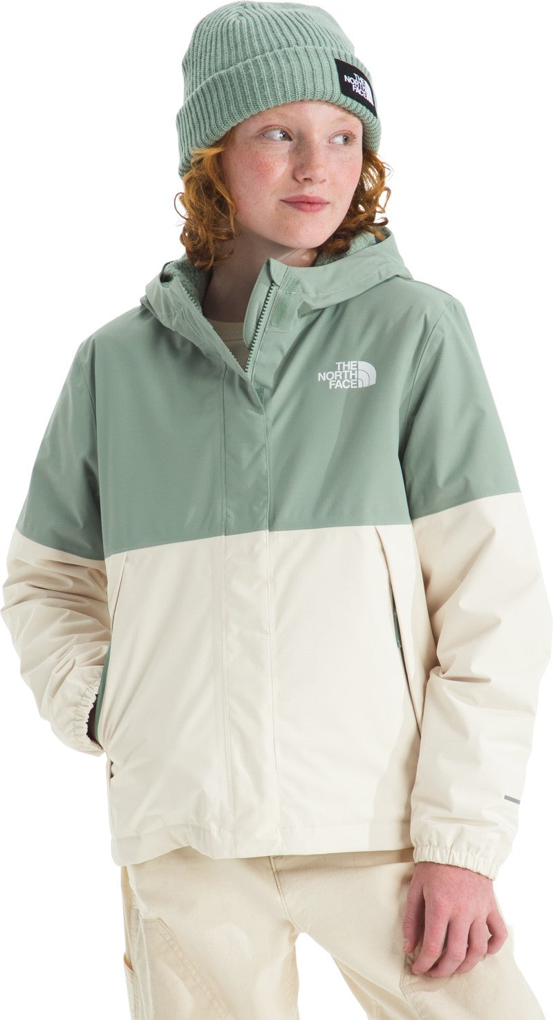 Warm Antora Rain Jacket - Girls - slate moss / white dune 1