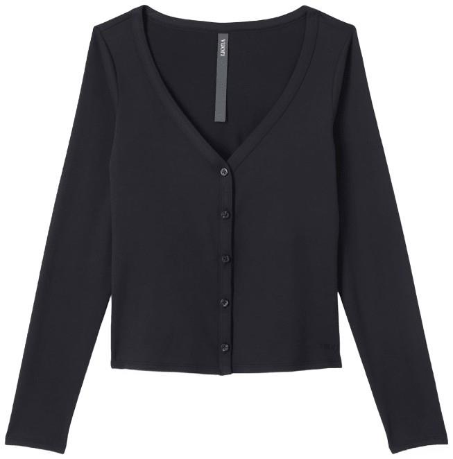 Halo V-Neck LS Cardigan - Womens - solid black 1