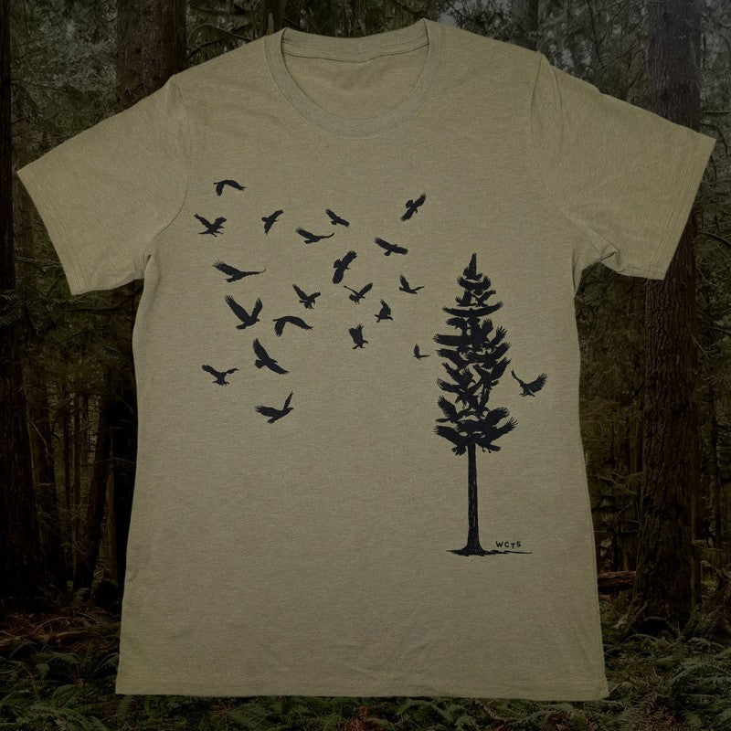 Eagle Pine Crew Neck T-Shirt - Womens - military green 1