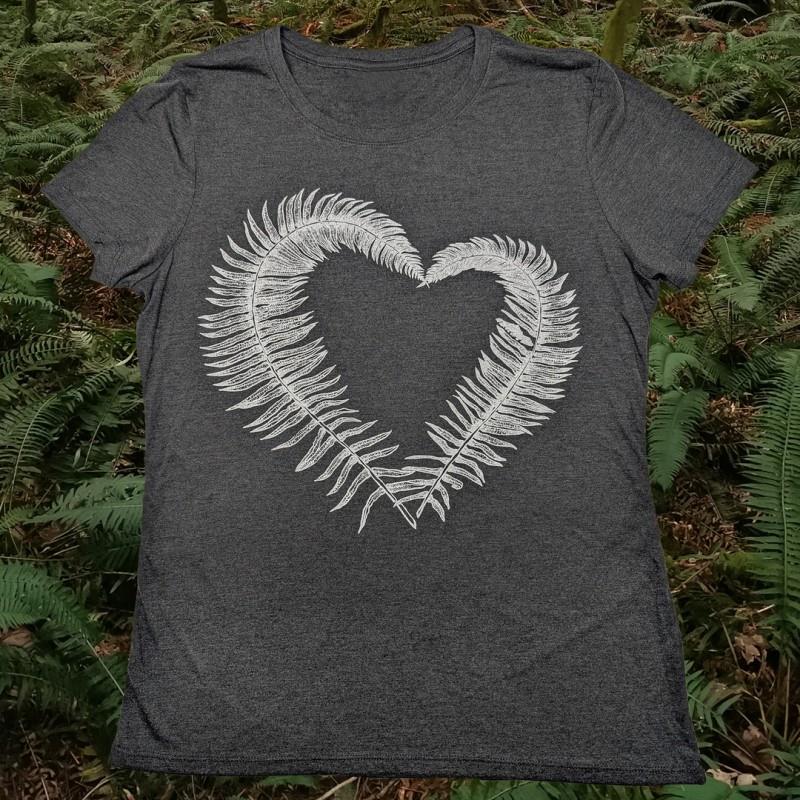 Fern Heart Crew Neck T-Shirt - Womens - onyx frost 1