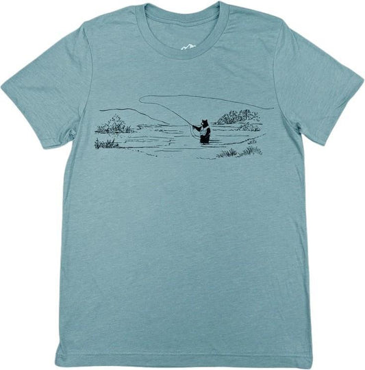 Fly Fishing Bear T-Shirt - Unisex - ocean blue 1