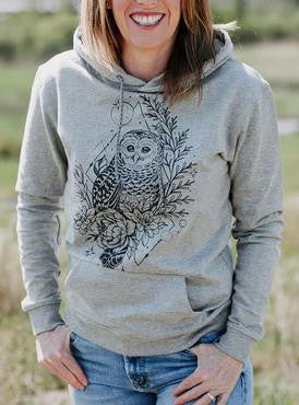 Floral Owl Hoody - Unisex - heather grey 1