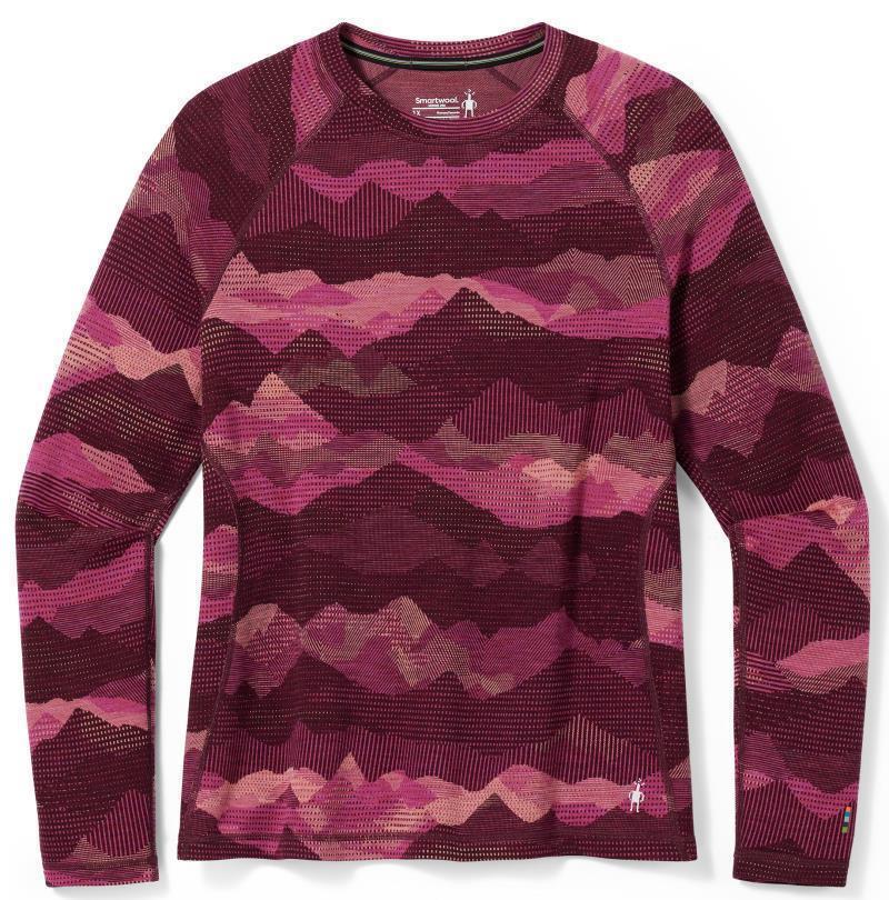 Classic Thermal Merino Base Layer Pattern Crew Plus - Womens - Festive Fuchsia Mountain Scape 1