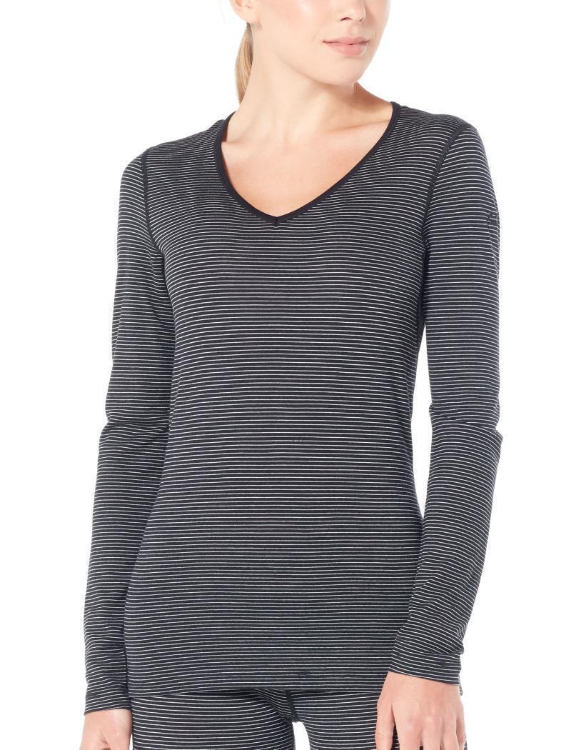 Merino 200 Oasis LS V-Neck - Womens - Black / Snow / Stripe 1