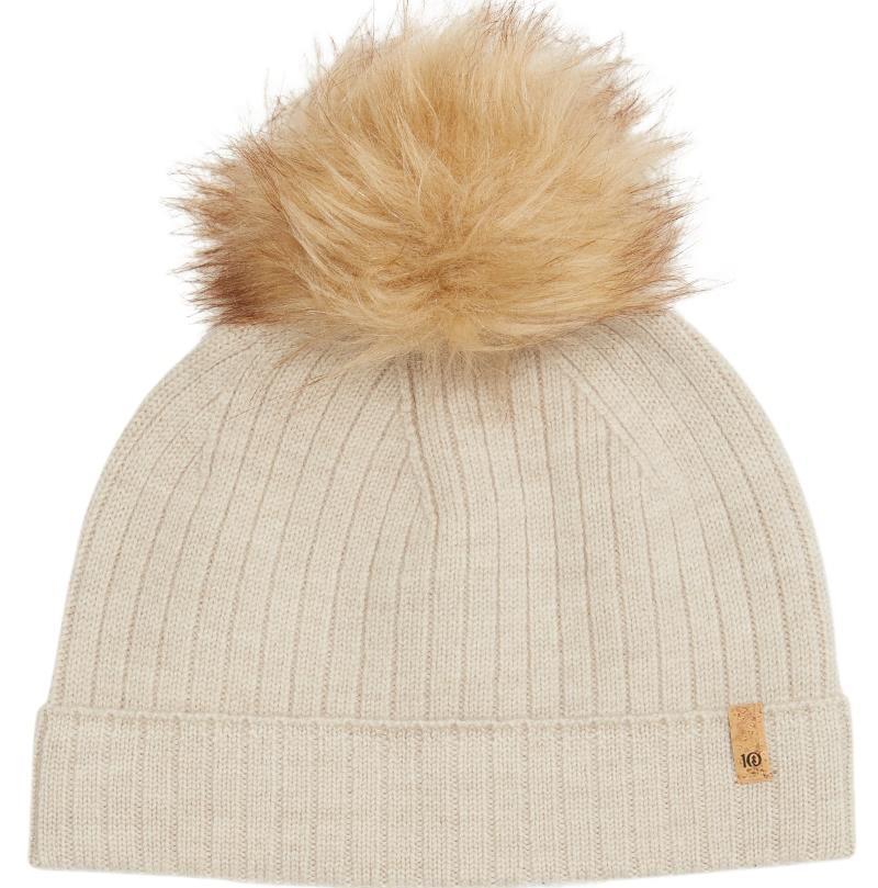 Wool Faux Fur Pom Beanie - Oatmeal 1