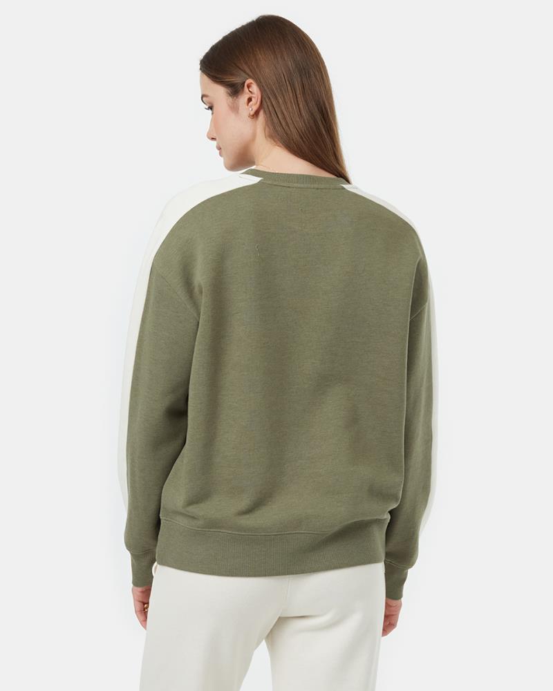 Blocked Sleeve Stripe Crew - Womens - deep lichen green / undyed 1