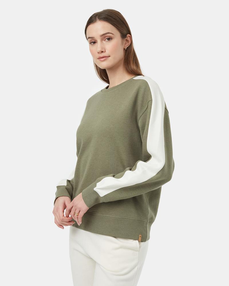 Blocked Sleeve Stripe Crew - Womens - deep lichen green / undyed 1