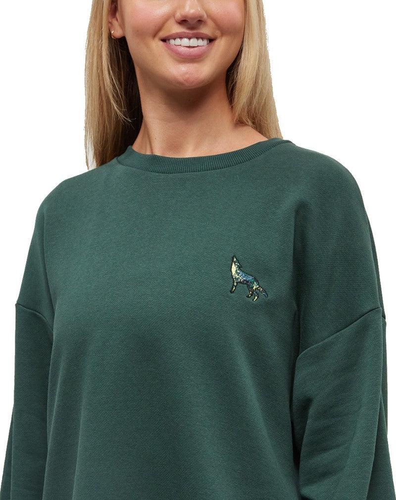 Boreal Wildlife Oversized Crew - Womens - forest pine / boreal wolf 1