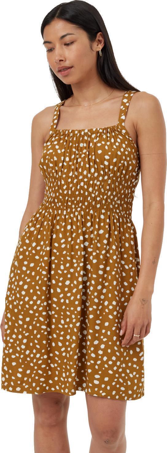 EcoWoven Crepe Smocked Dress - Golden Brown / Painterly Dot 1