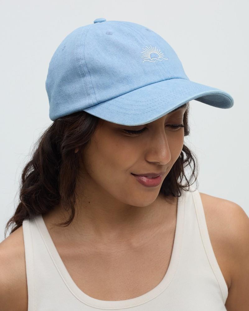 Embroidered Denim Peak Hat - light wash / white oak 1