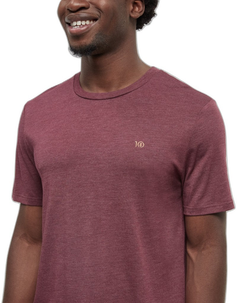 Embroidered Ten Classic T-Shirt - Mens - deep burgundy heather / camel 1