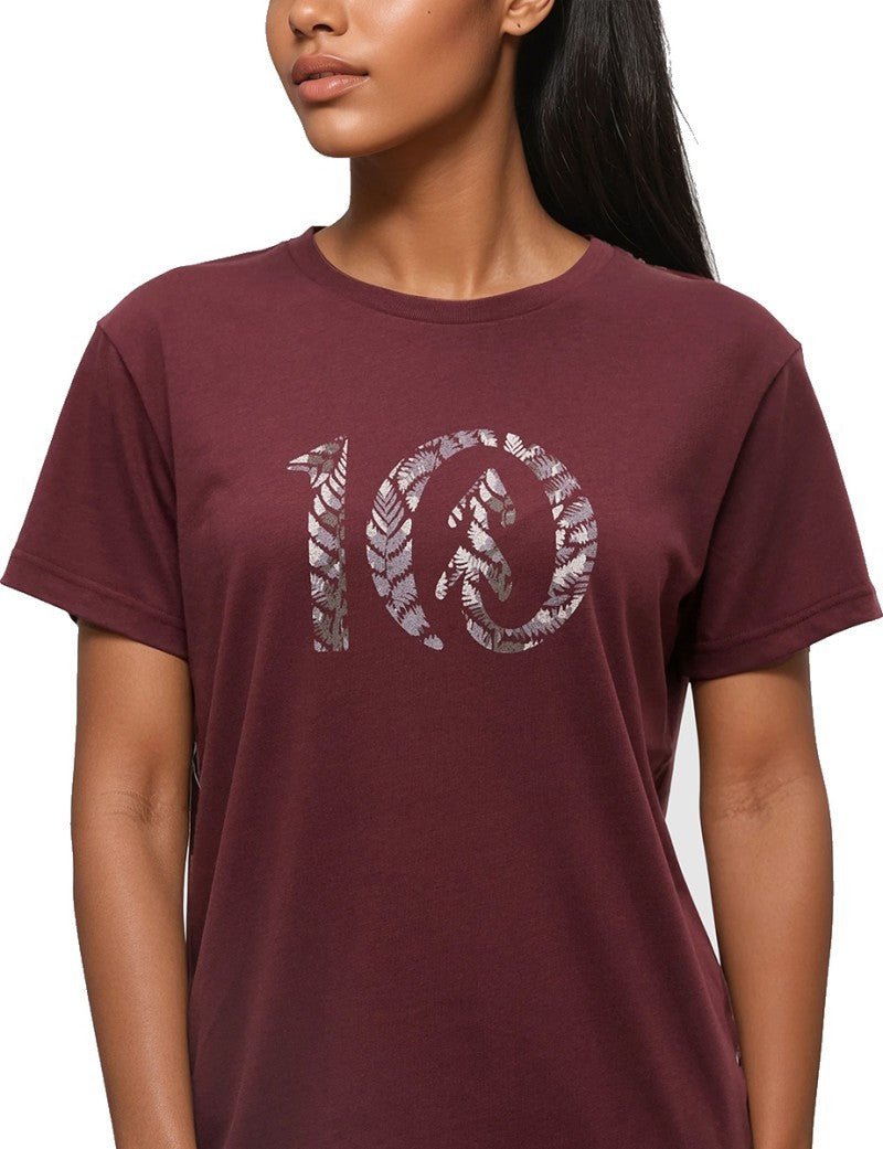 Fernleaf Ten T-Shirt - Womens - deep burgundy / brushed nickel 1