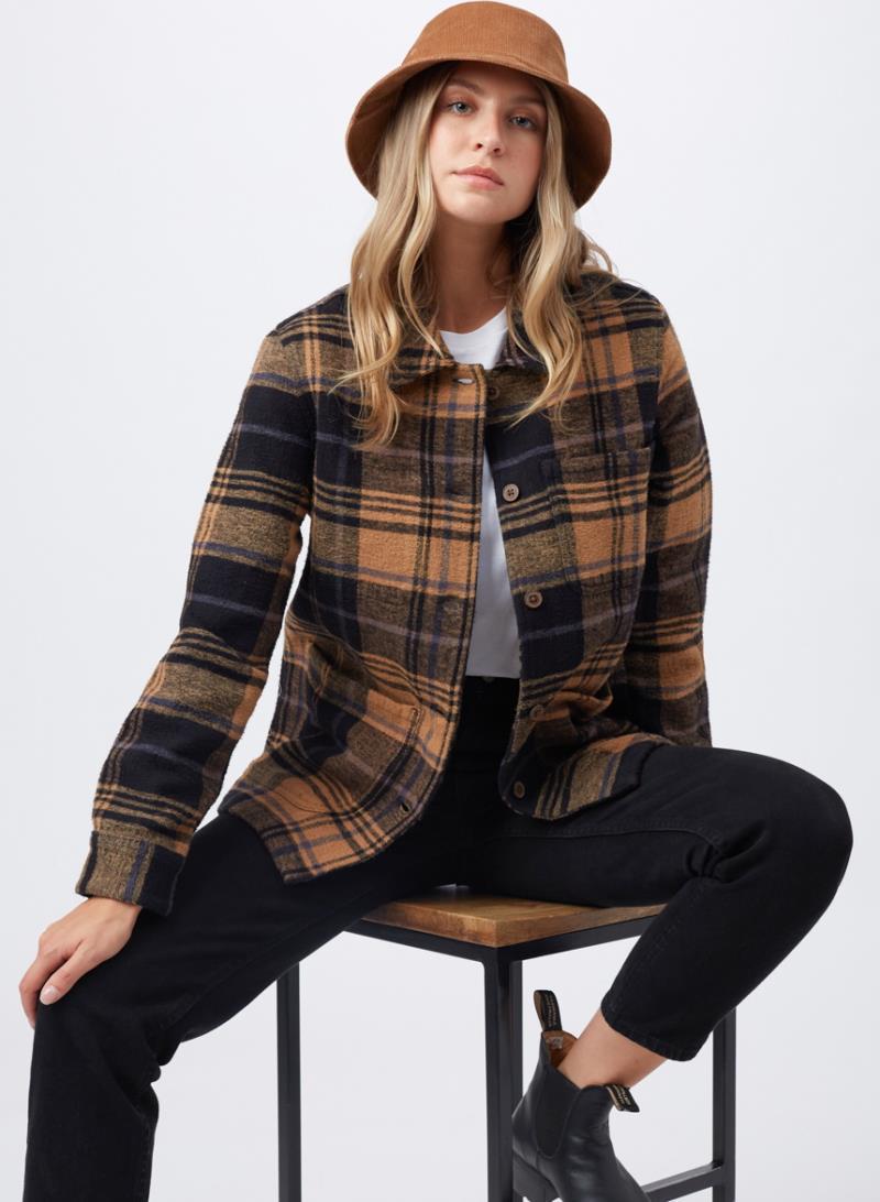 Flannel Utility Jacket - Womens - foxtrot brown arbor plaid 1