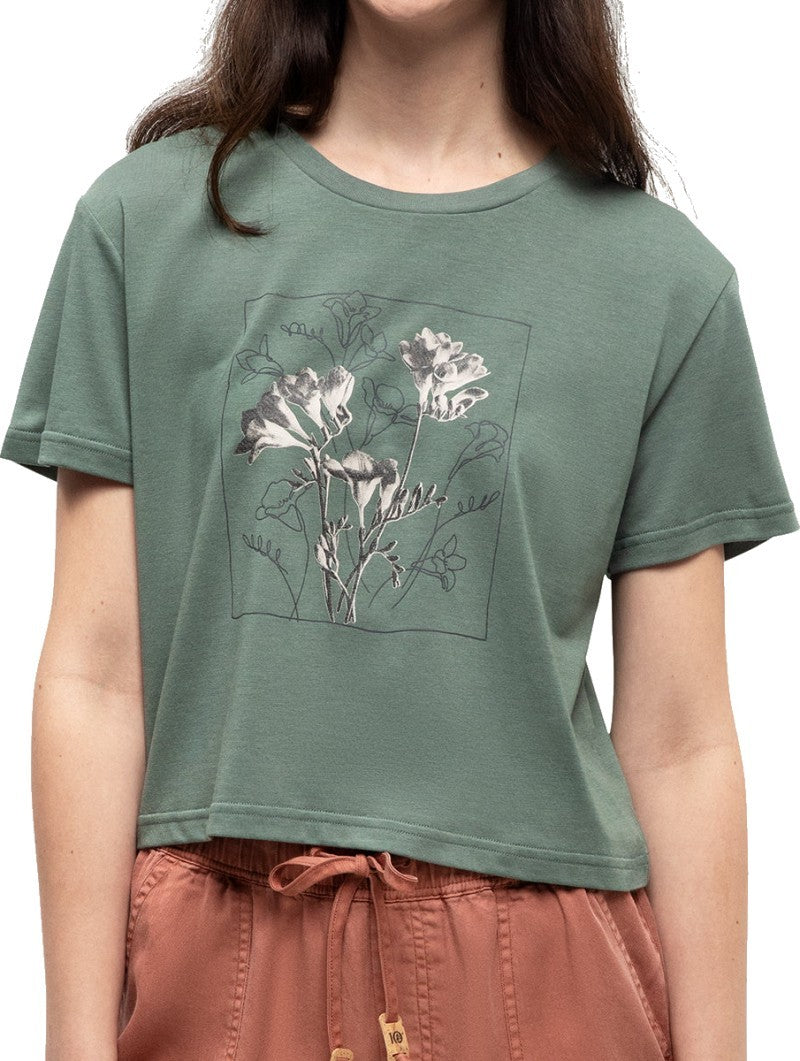 Floral Crop T-Shirt - Womens - agave green / meteorite black 1