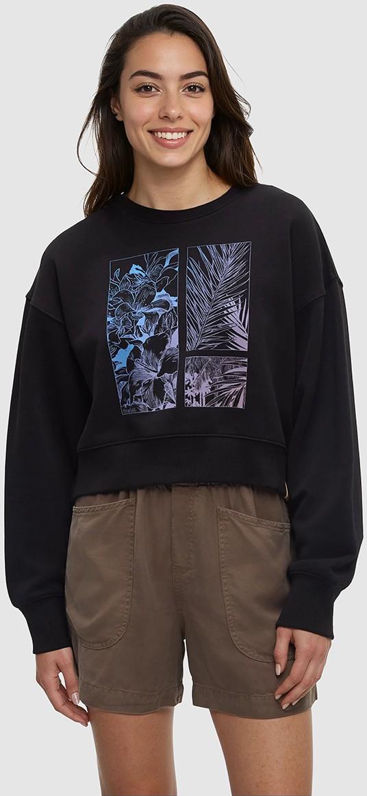 Framed Haitian Blooms Oversized Crop Crew - Womens - meteorite black / pink sand 1