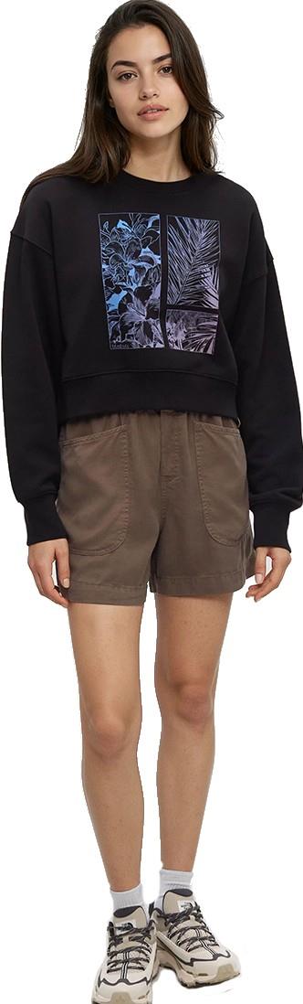 Framed Haitian Blooms Oversized Crop Crew - Womens - meteorite black / pink sand 1