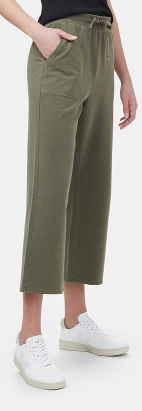 French Terry Wide Leg Sweatpants - Womens - olive night green 1