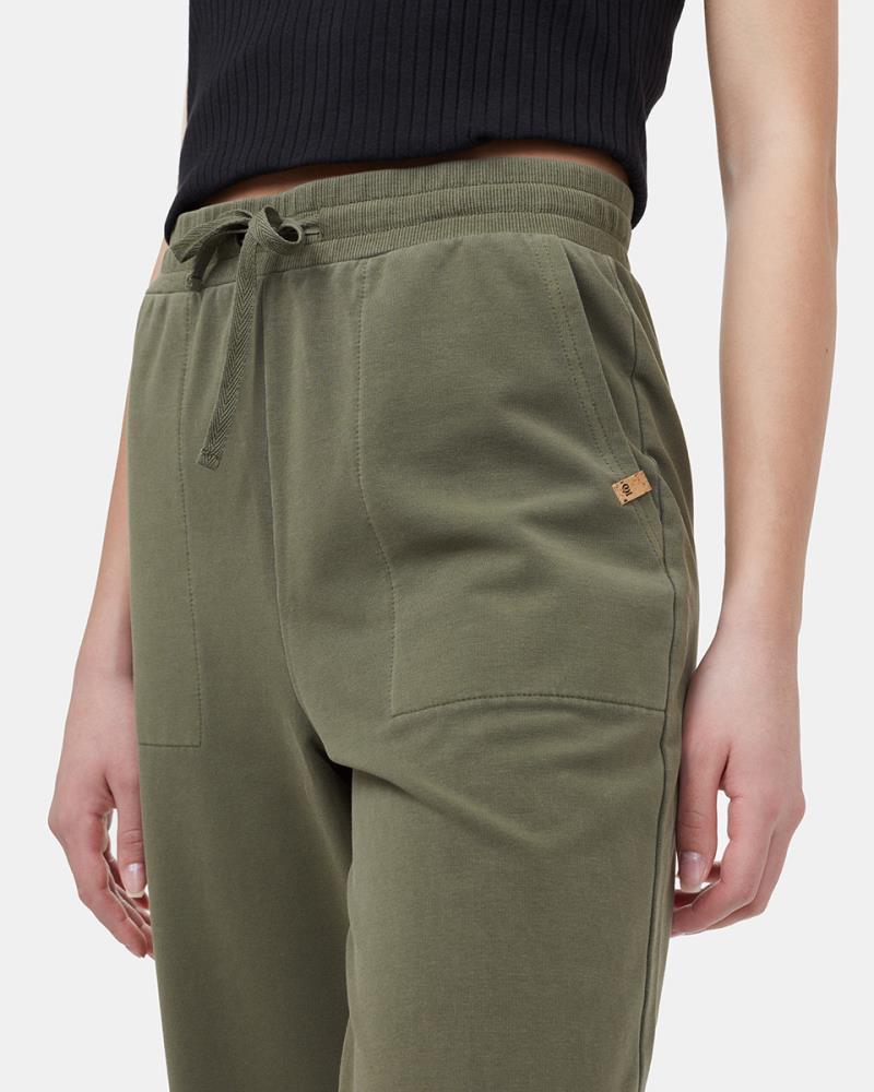 French Terry Wide Leg Sweatpants - Womens - olive night green 1