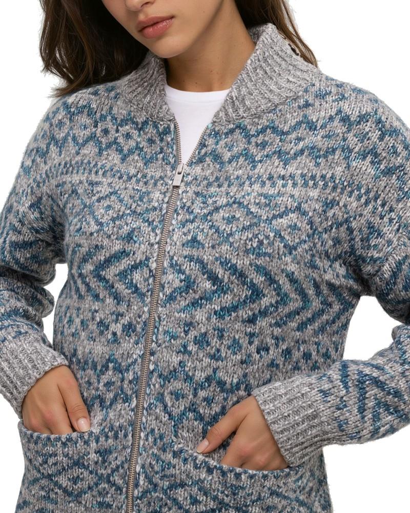Garibaldi Jacquard Cardigan - Womens - grey blend / pacific teal heather 1