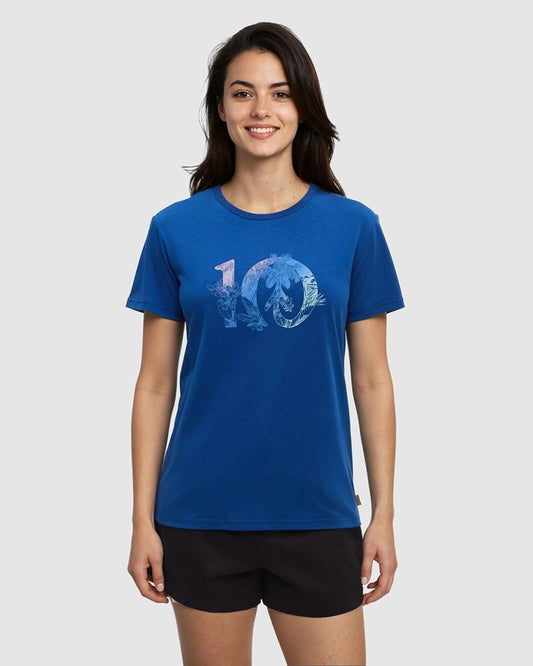 Haitian Foliage Logo T-Shirt - Womens - nightfall / mint sky 1