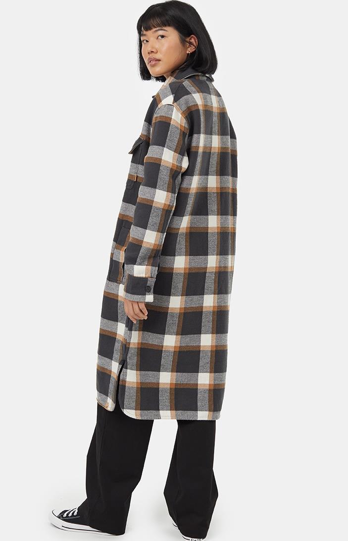 Heavy Weight Flannel Long Jacket - Womens - camel / modern plaid 1