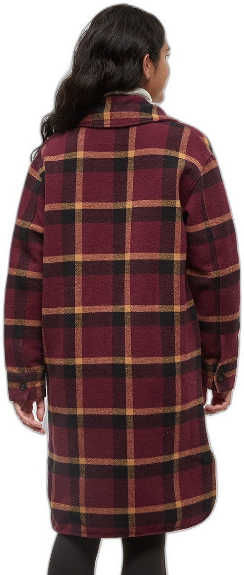 Heavy Weight Flannel Long Jacket - Womens - deep burgundy / modern plaid / vintage white 1
