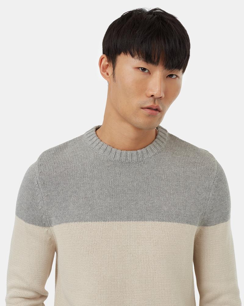 Highline Blocked Crew Sweater - Mens - grey heather / oatmeal / urban green 1