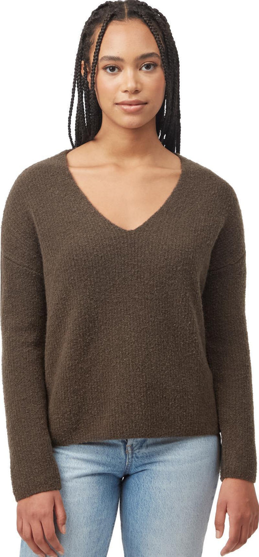 Highline Fuzzy V-Neck Sweater - Womens - black olive green 1