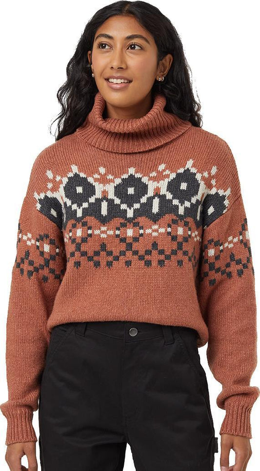 Highline Intarsia Turtleneck Sweater - Womens - Clay Tile Heather / Dark Grey Heather / Pale Oak H 1