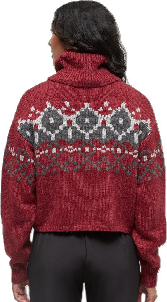 Highline Intarsia Turtleneck Sweater - Womens - crimson heather / dark grey heather / harbour grey 1