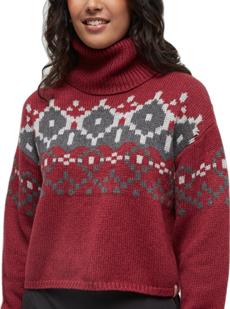 Highline Intarsia Turtleneck Sweater - Womens - crimson heather / dark grey heather / harbour grey 1