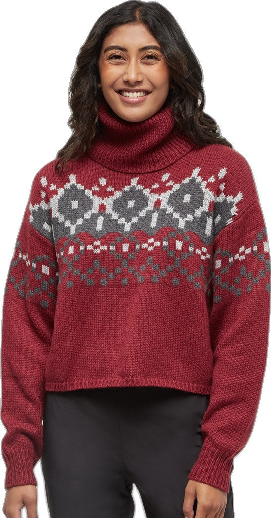 Highline Intarsia Turtleneck Sweater - Womens - crimson heather / dark grey heather / harbour grey 1