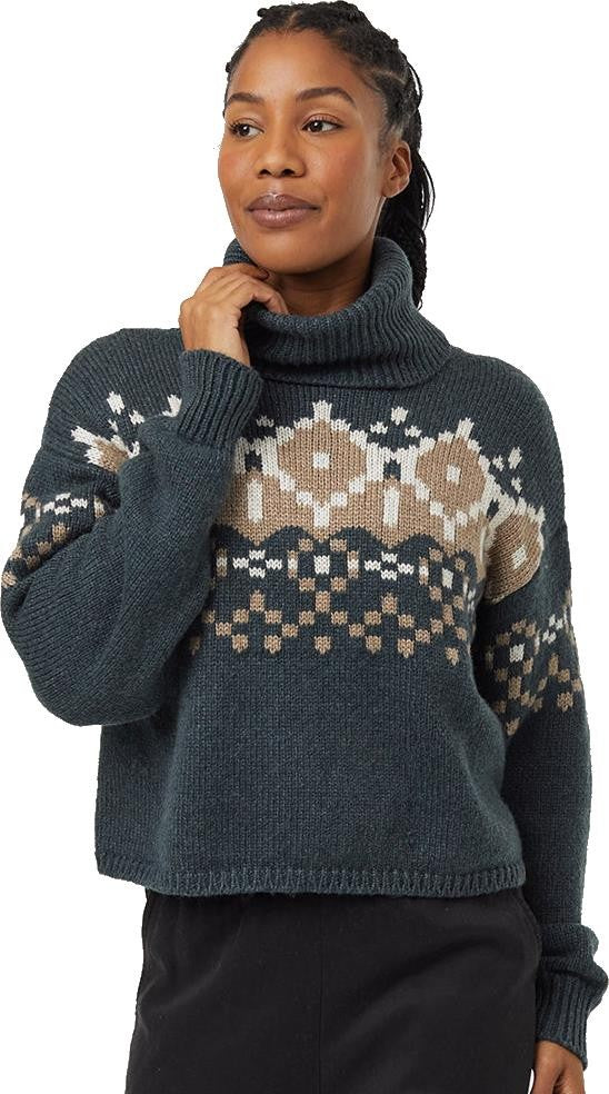 Highline Intarsia Turtleneck Sweater - Womens - forest river green heather / fossil heather / pale 1