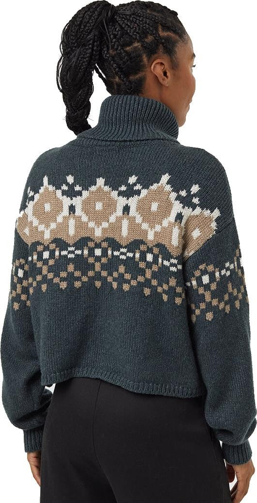 Highline Intarsia Turtleneck Sweater - Womens - forest river green heather / fossil heather / pale 1