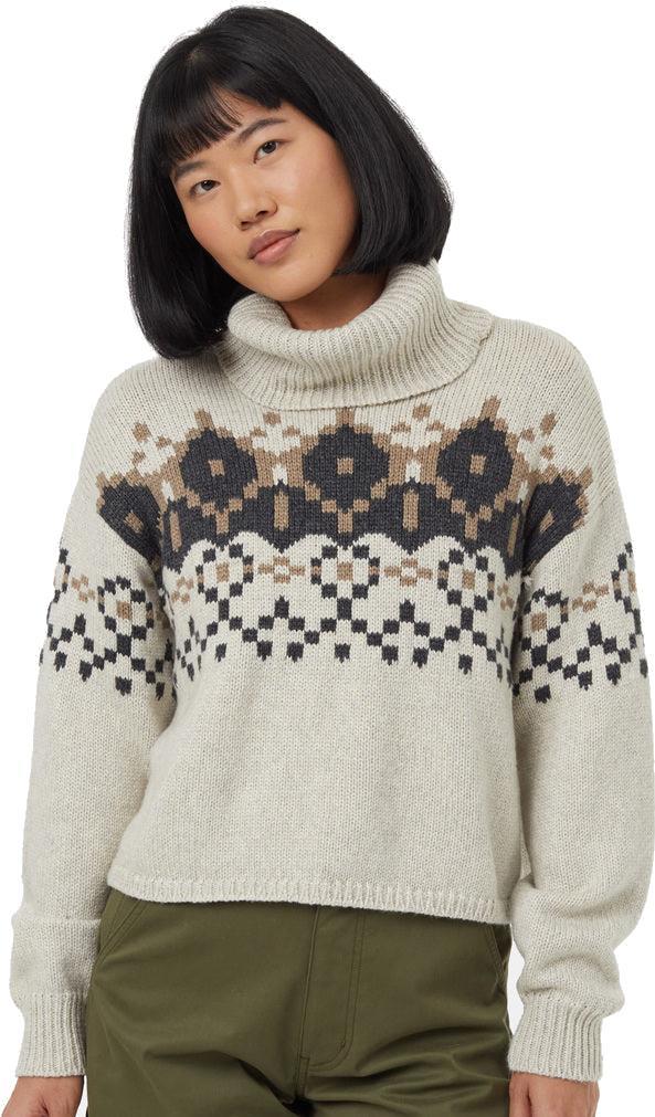 Highline Intarsia Turtleneck Sweater - Womens - pale oak heather / dark grey heather / fossil heat 1