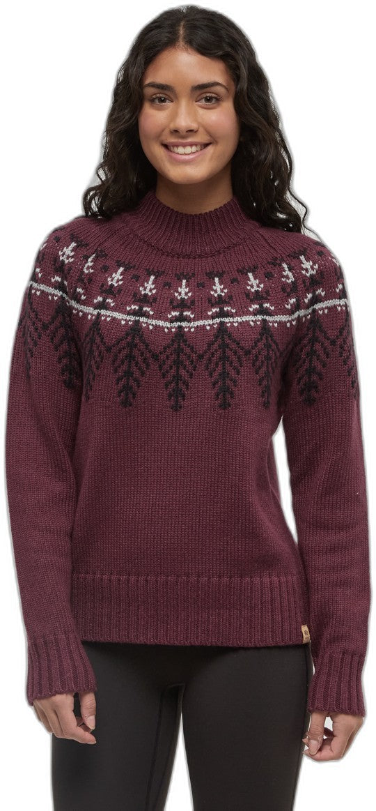 Highline Wool Intarsia Sweater - Womens - deep burgundy heather / meteorite black / harbour 1