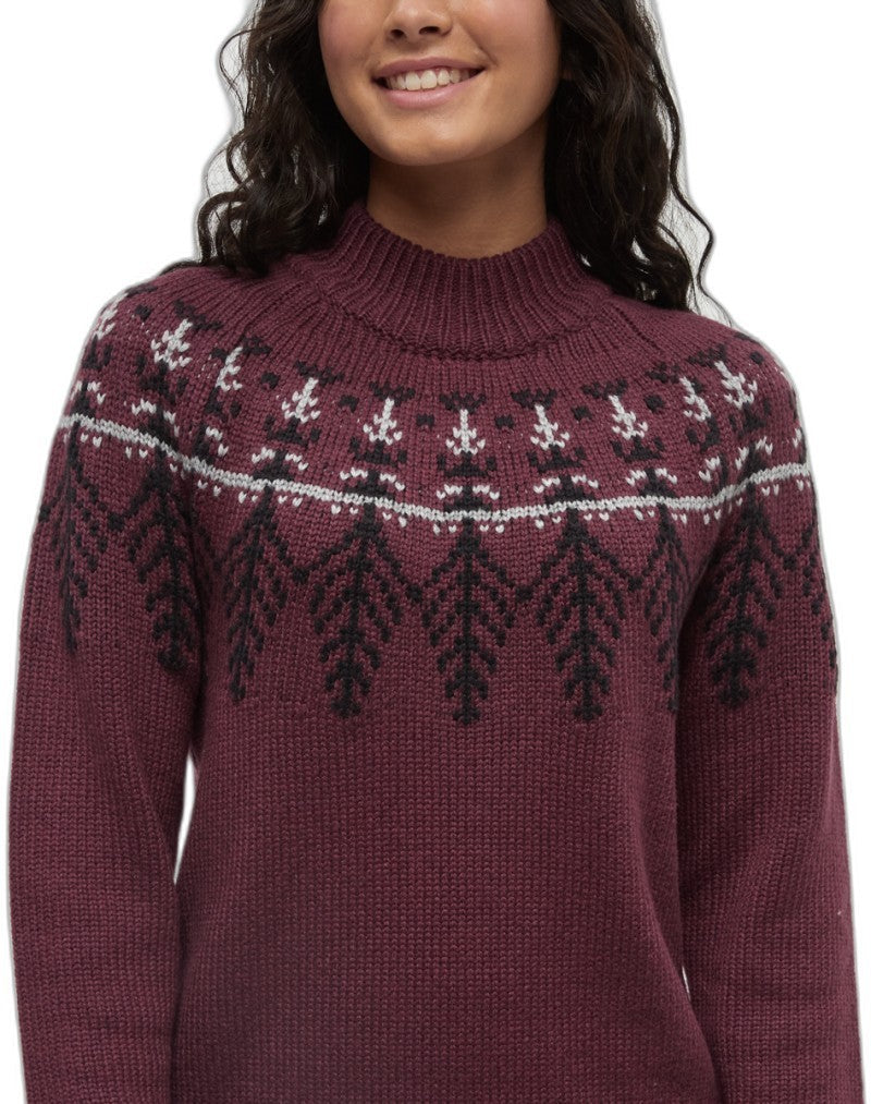 Highline Wool Intarsia Sweater - Womens - deep burgundy heather / meteorite black / harbour 1