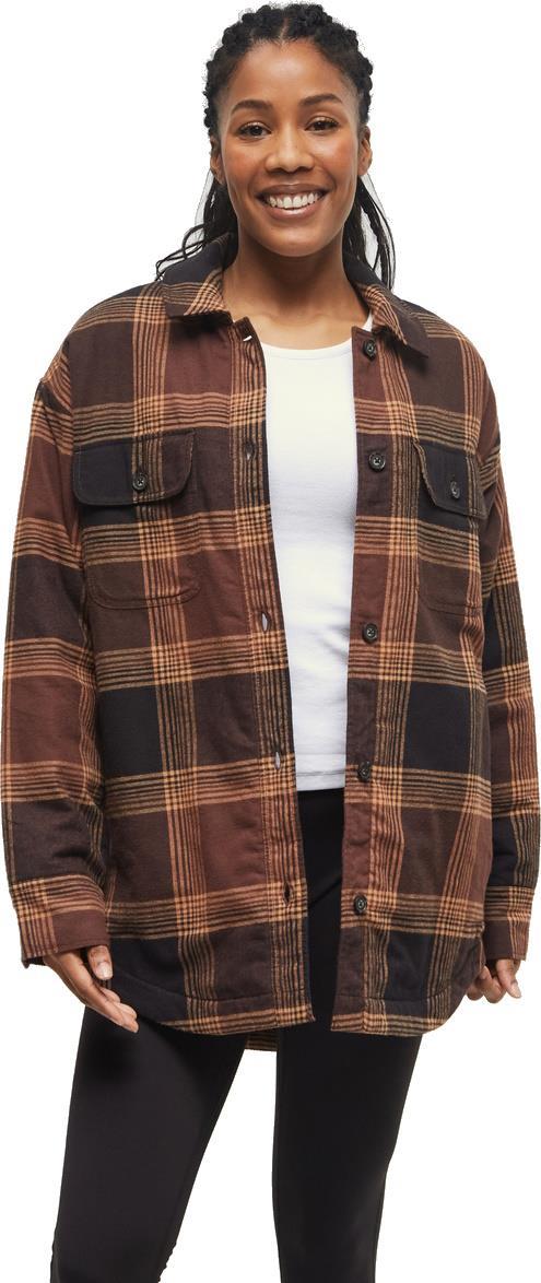 Kapok Flannel Insulated Shacket - Womens - meteorite black / deep mahogany / camel 1