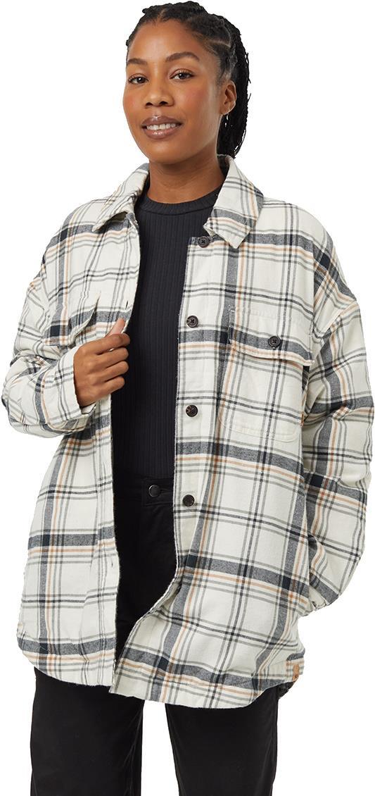 Kapok Flannel Insulated Shacket - Womens - vintage white / mineral / window plaid 1