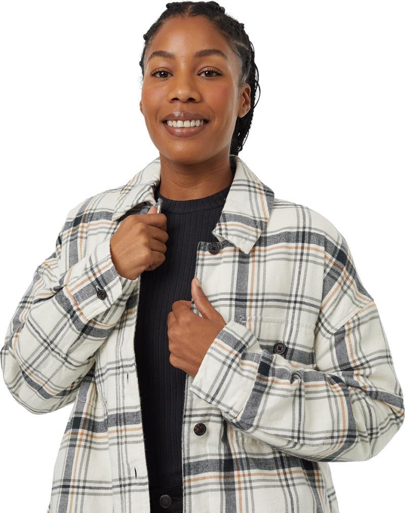 Kapok Flannel Insulated Shacket - Womens - vintage white / mineral / window plaid 1