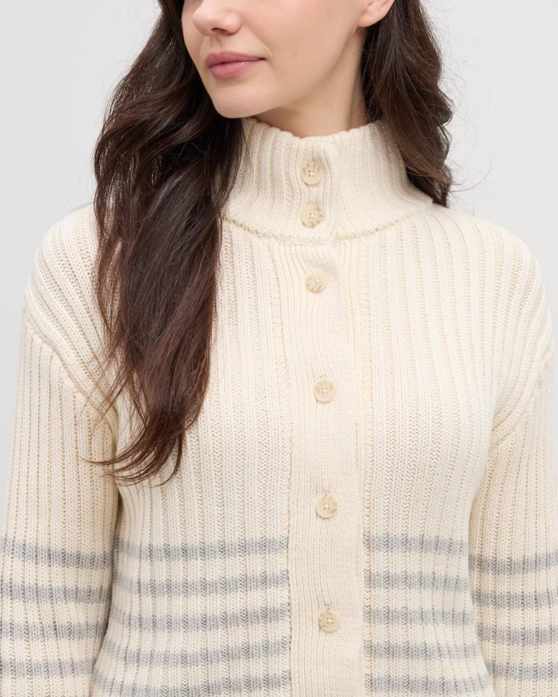 Monarch Cardigan - Womens - cotton white / light grey heather barre stripe 1