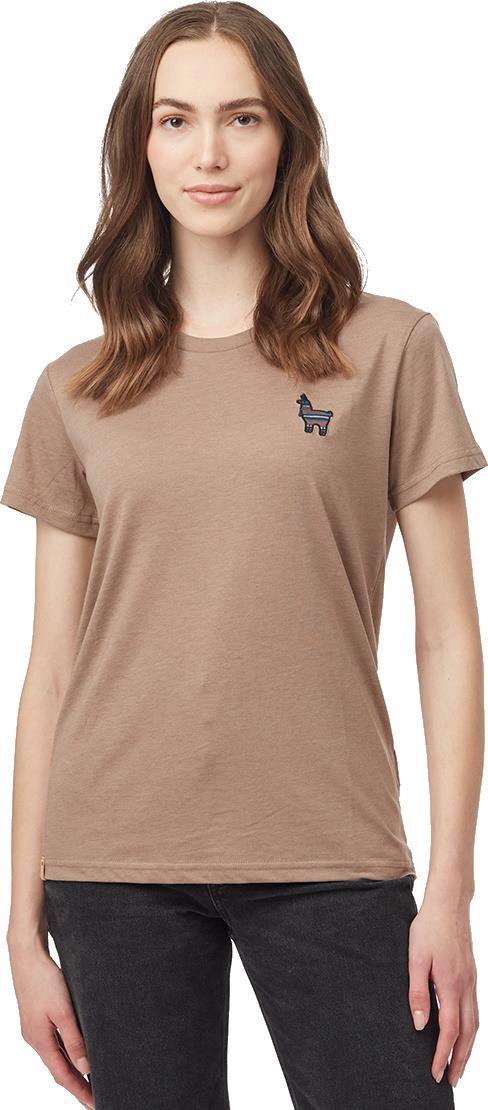 Peru Embroidered Llama T-Shirt - Womens - pine bark 1