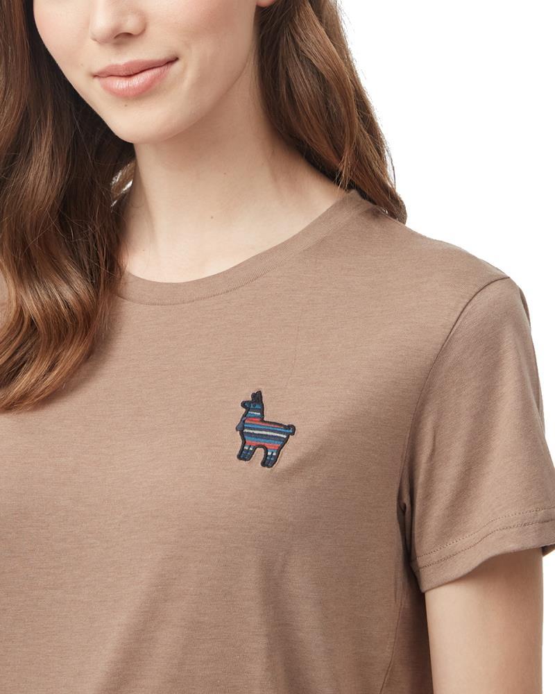 Peru Embroidered Llama T-Shirt - Womens - pine bark 1